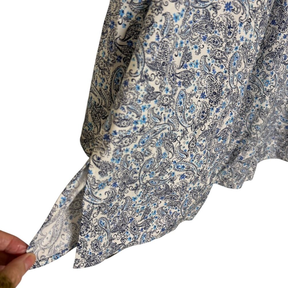 J Jill Non Iron Collection Tunic Top Blouse Shirt Paisley Blue Cream 2X NWT - Picture 5 of 10